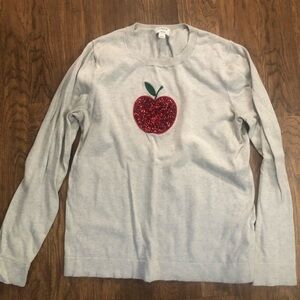 J. Crew Gray Sweater with Red Apple Design